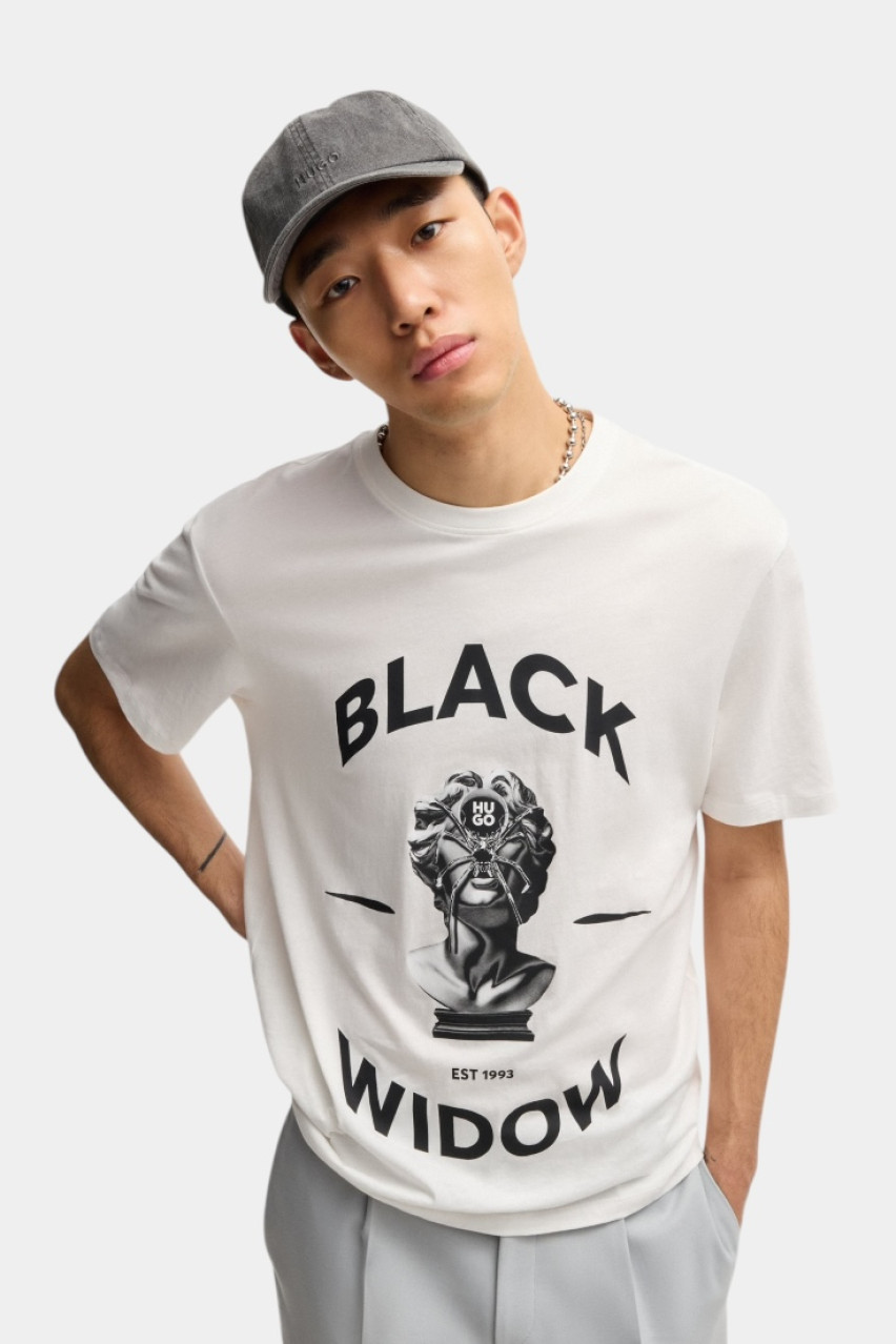 Біла бавовняна футболка Dostalgi з графічним принтом 50530684 102 HUGO