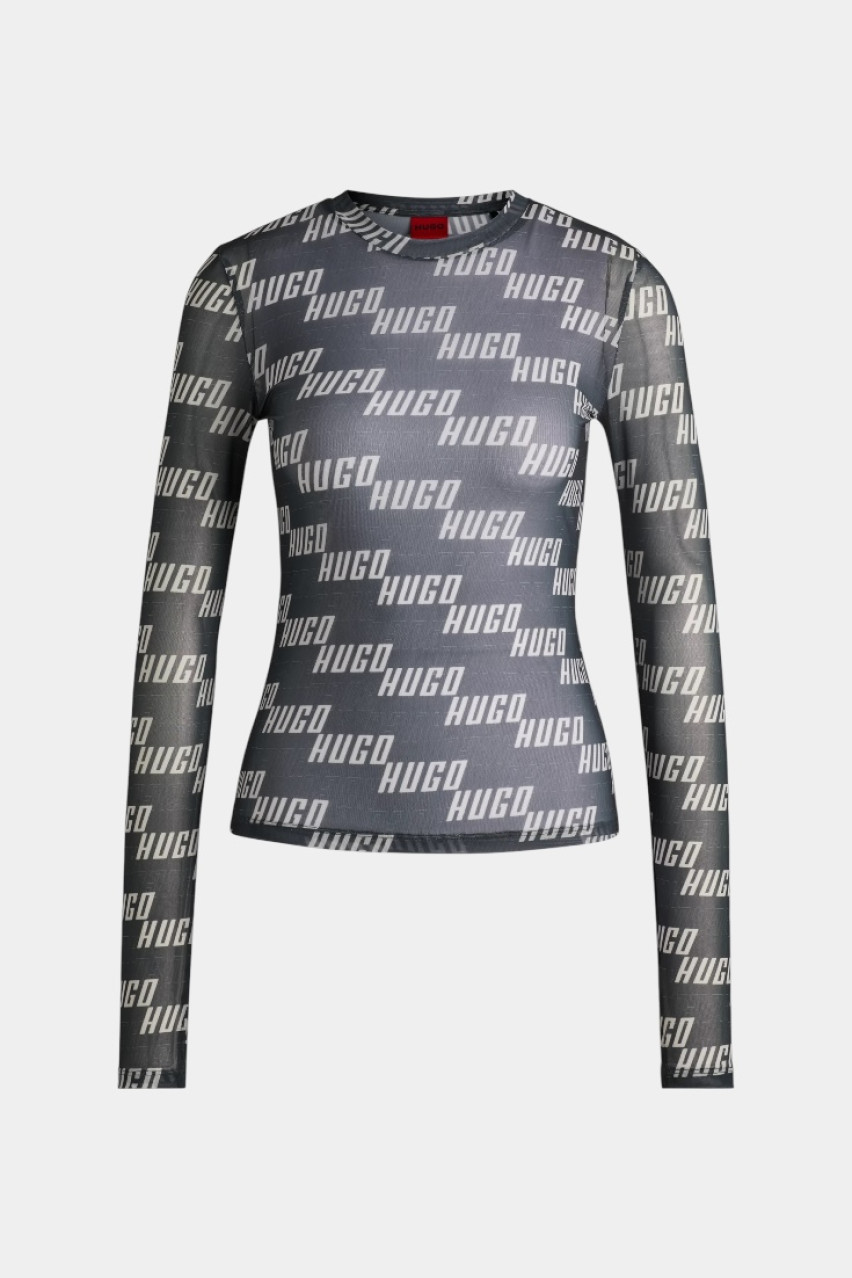 Графітовий лонгслів Delonie з еластичної сітки 50534837 977 HUGO