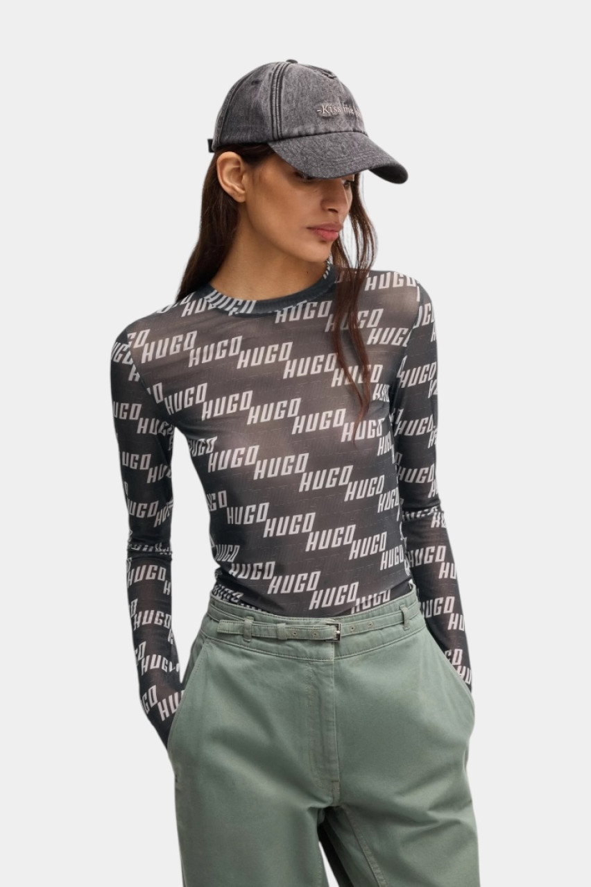 Графітовий лонгслів Delonie з еластичної сітки 50534837 977 HUGO