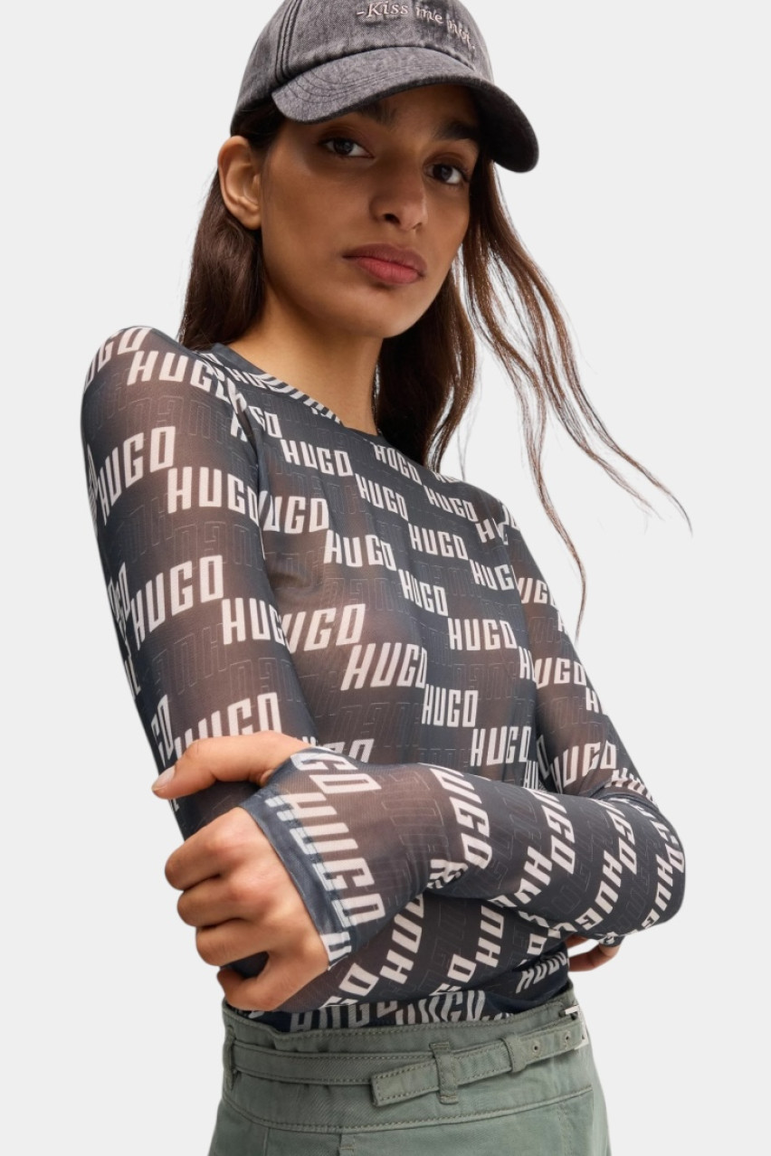 Графітовий лонгслів Delonie з еластичної сітки 50534837 977 HUGO