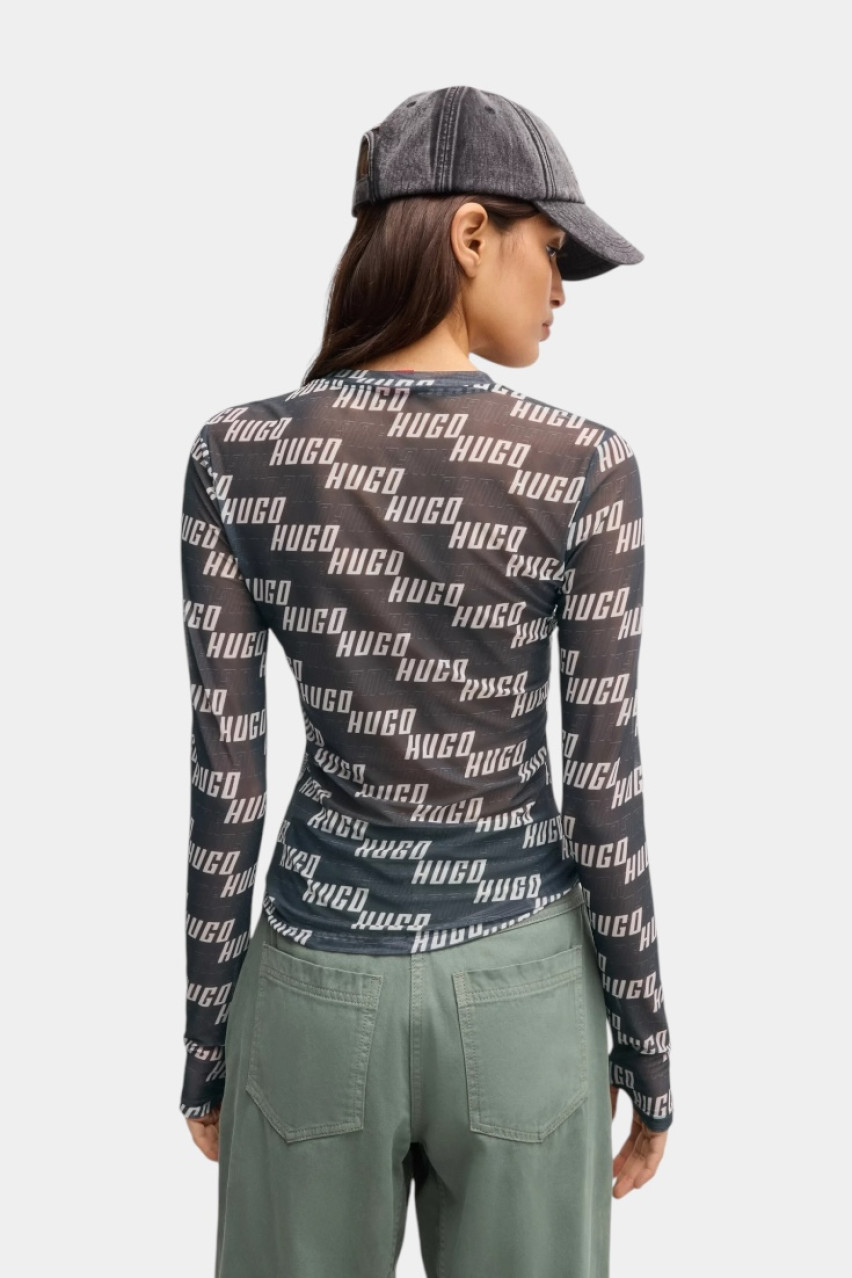 Графітовий лонгслів Delonie з еластичної сітки 50534837 977 HUGO