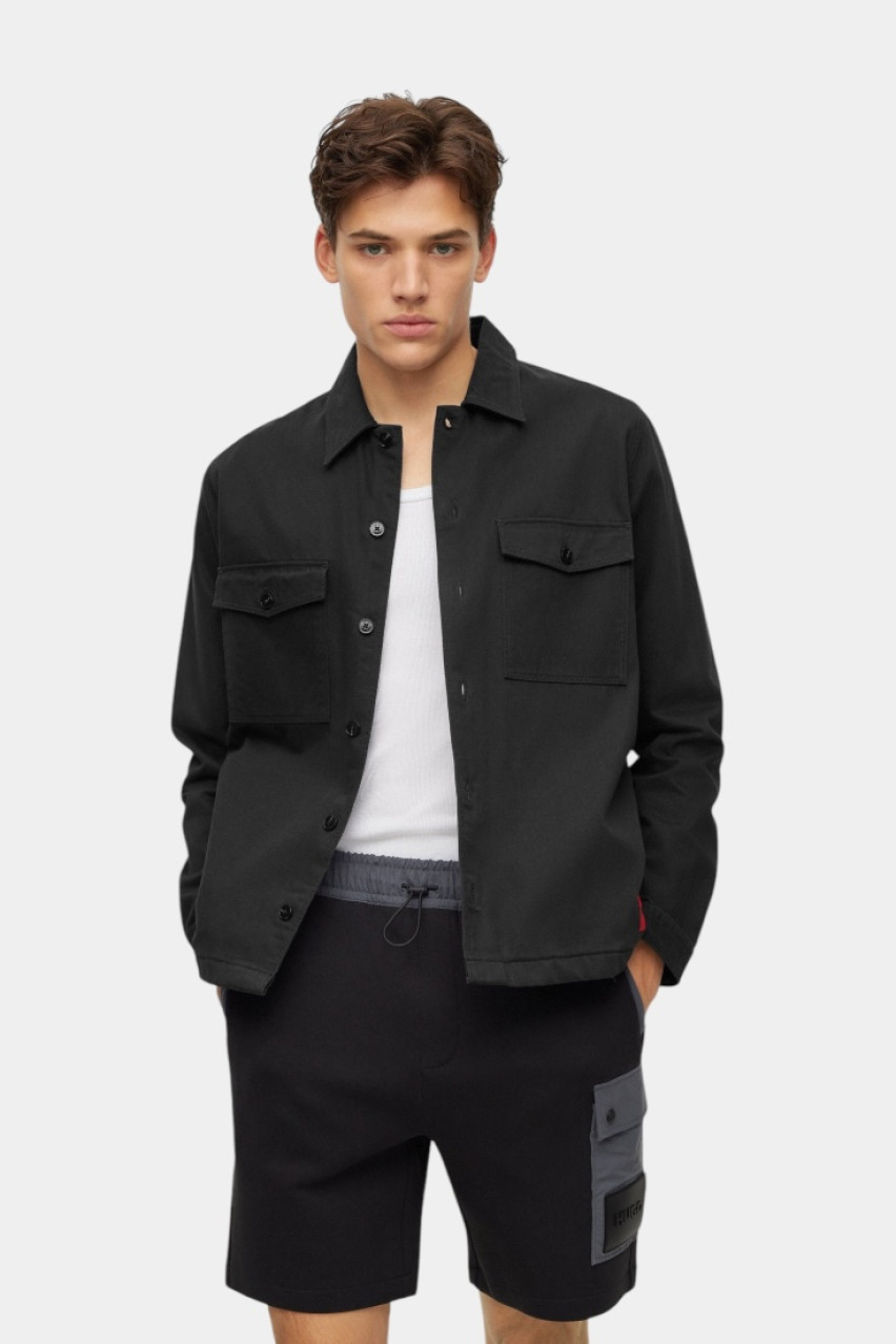 Черная хлопковая куртка-рубашка Enalu 50468744 001 HUGO