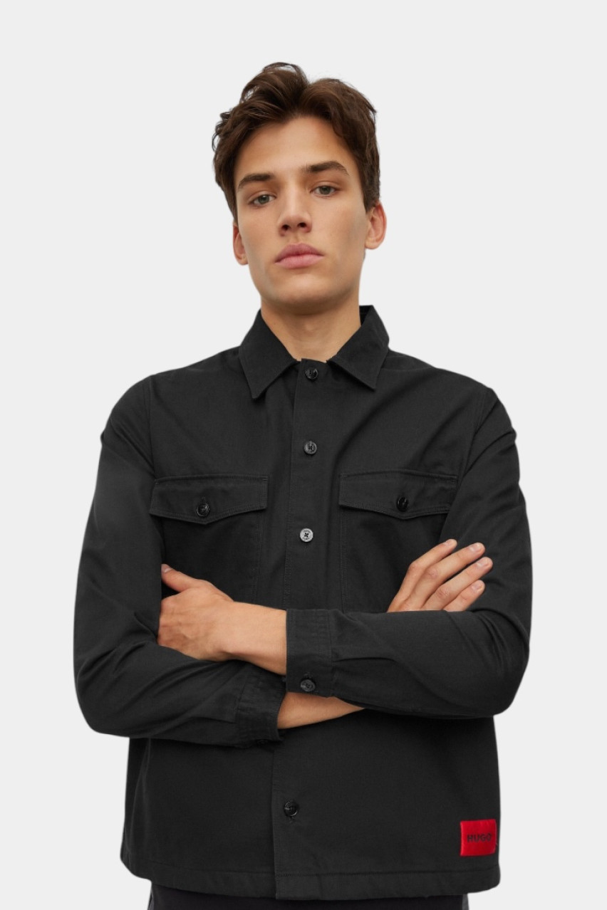 Черная хлопковая куртка-рубашка Enalu 50468744 001 HUGO
