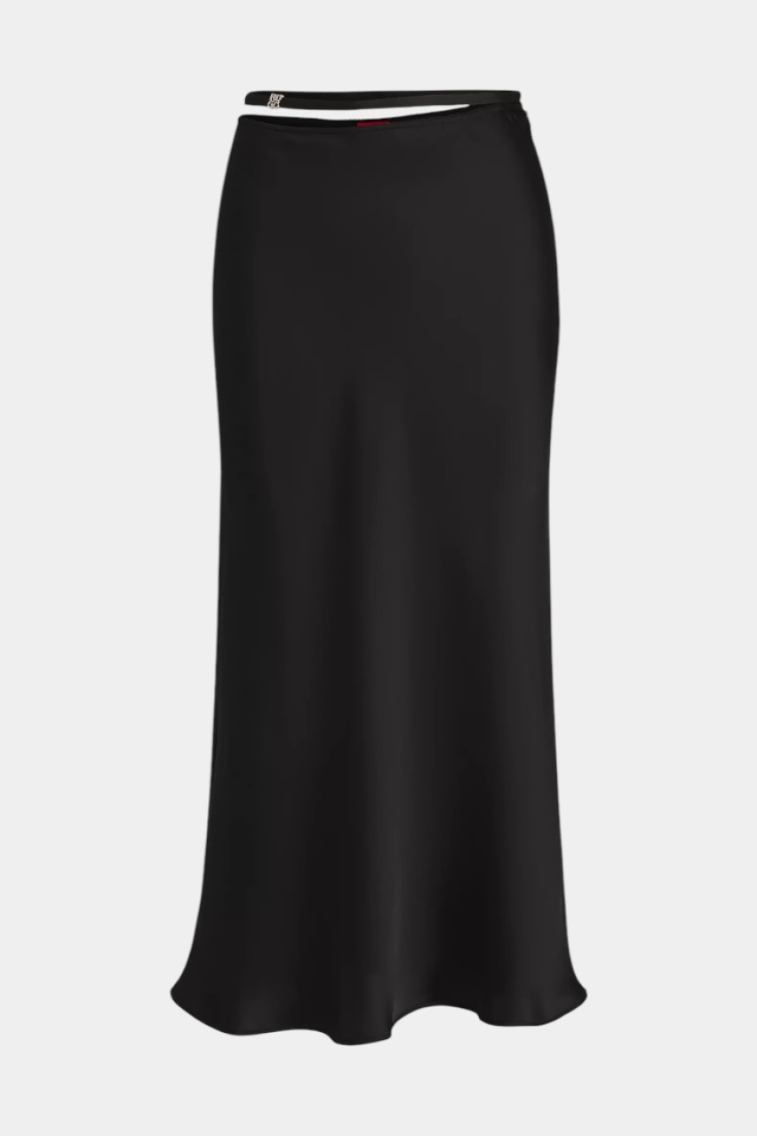 Черная юбка сатиновая Rabene-1 приталенного кроя 50536435 001 HUGO