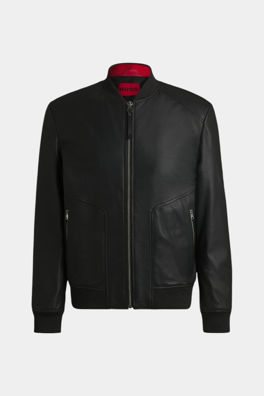 Чорний шкіряний бомбер Lenno приталеного крою 50481934 001 HUGO