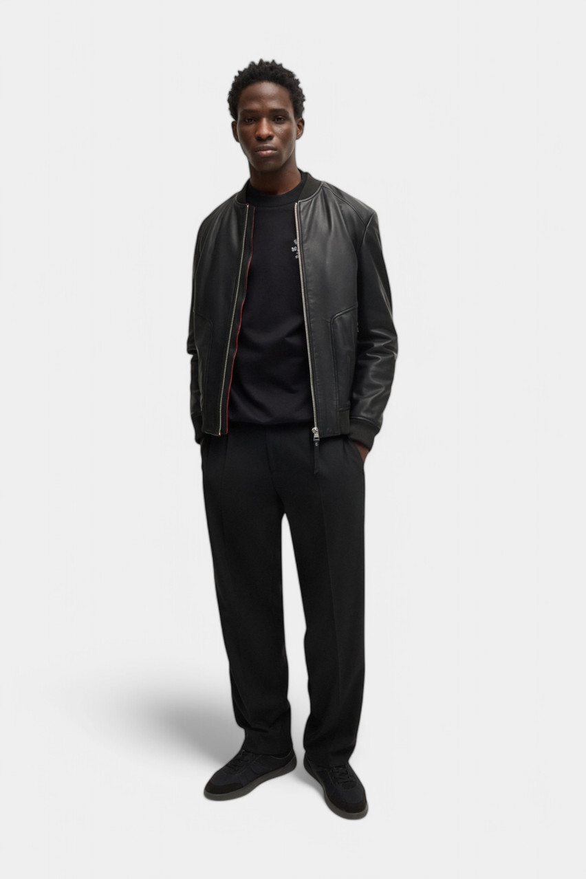 Чорний шкіряний бомбер Lenno приталеного крою 50481934 001 HUGO
