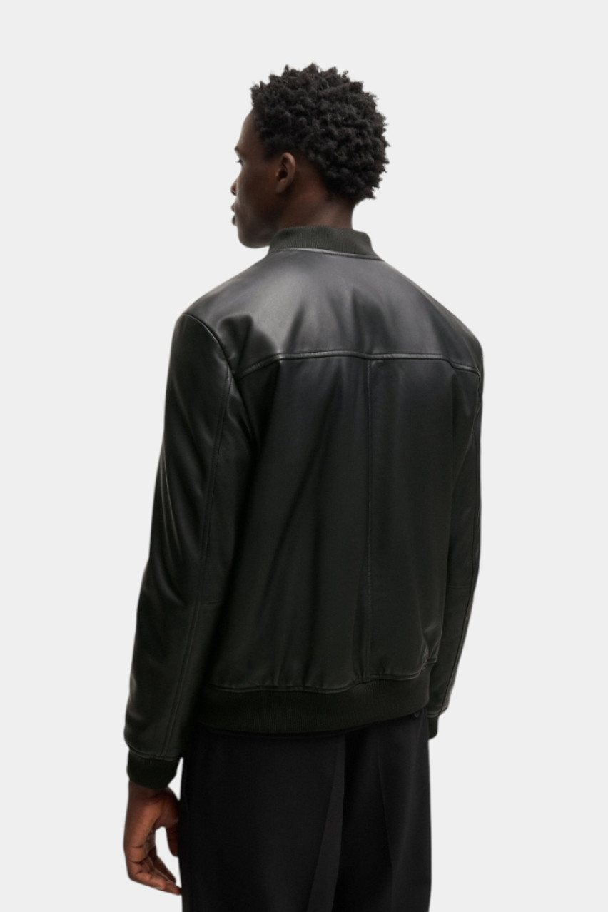 Чорний шкіряний бомбер Lenno приталеного крою 50481934 001 HUGO