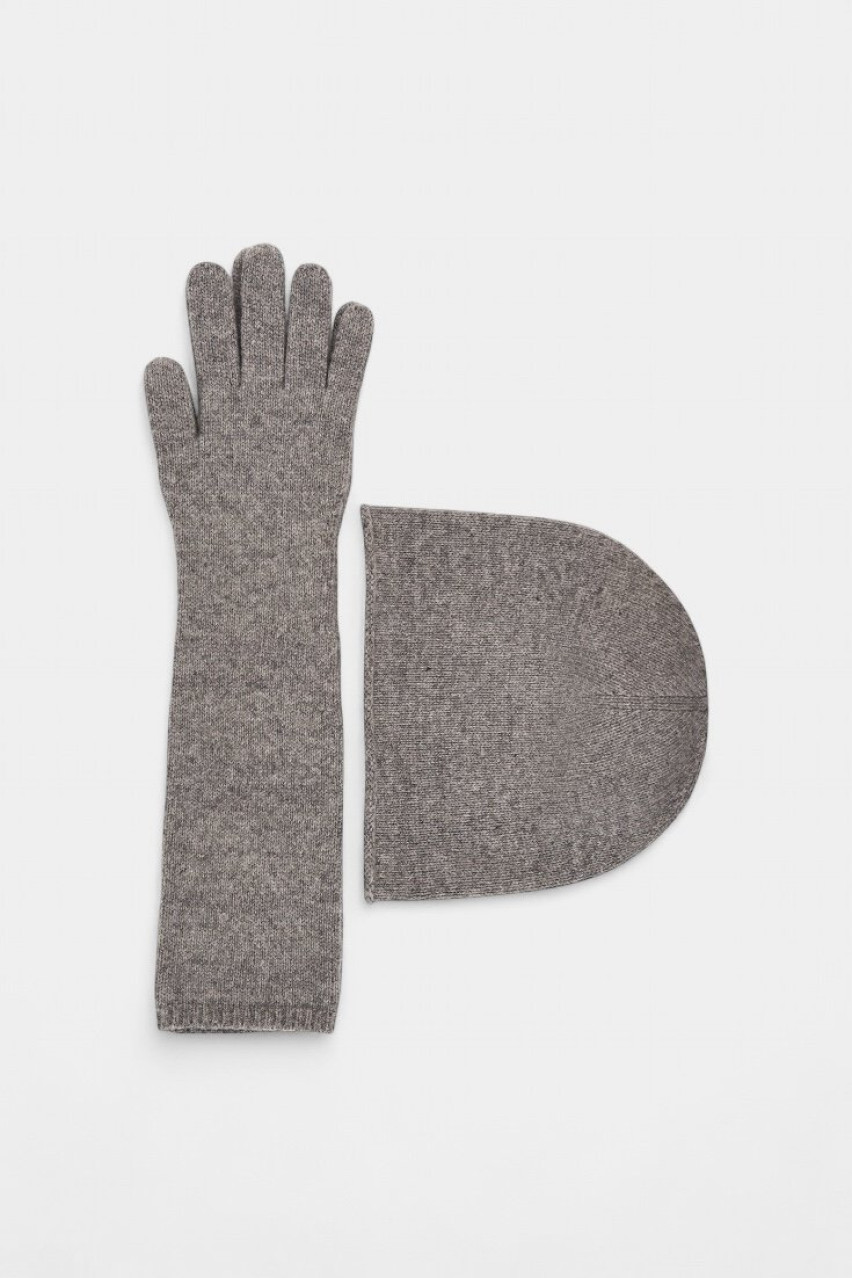 Серые длинные перчатки со смесью кашемира и шерсти мериноса HOOPS