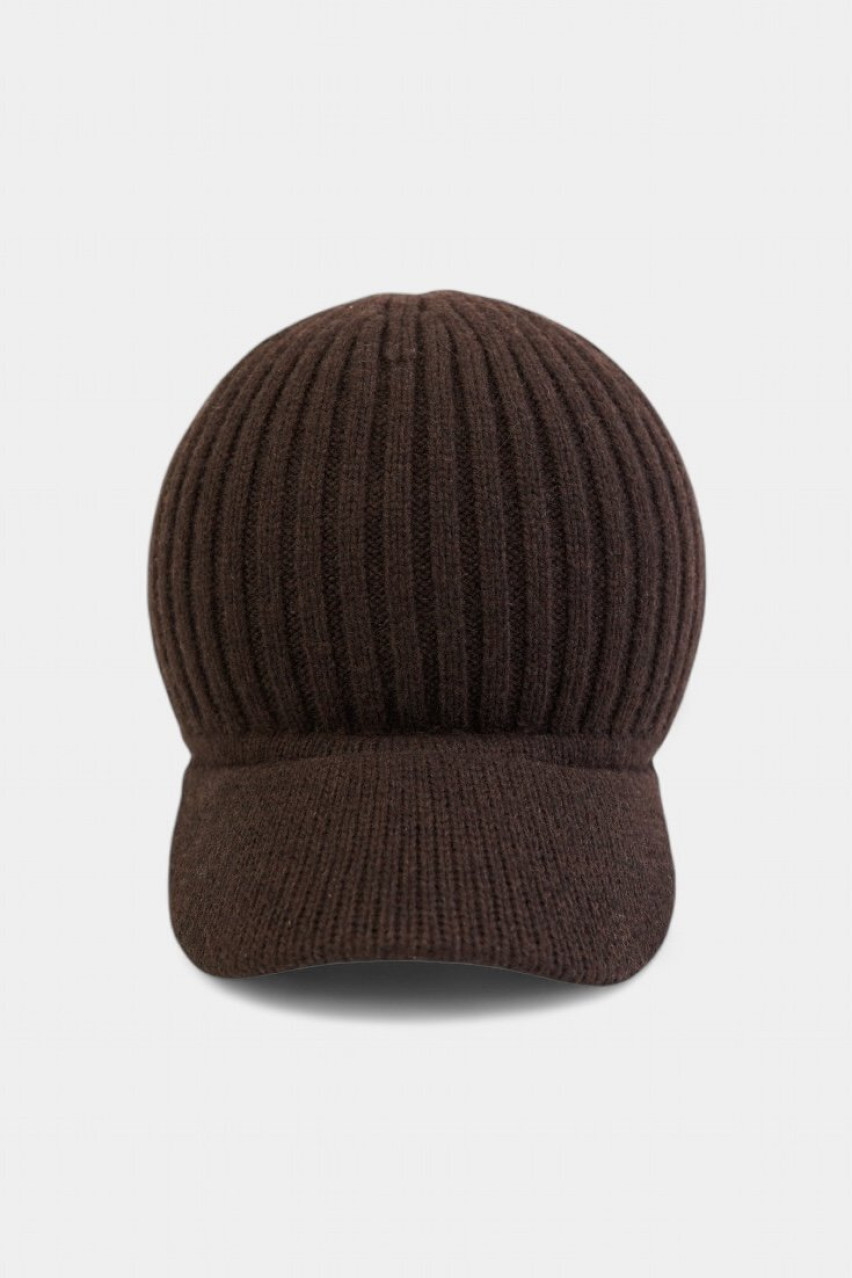 Шоколадная вязаная кепка со смесью кашемира и шерсти мериноса HOOPS