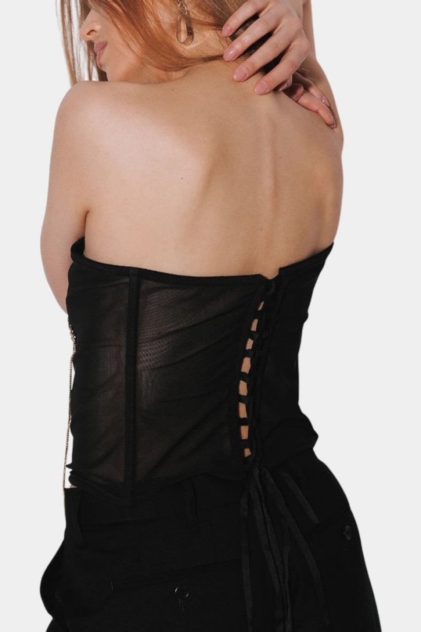Черный корсет с хрустальными колосками JJSQUEE