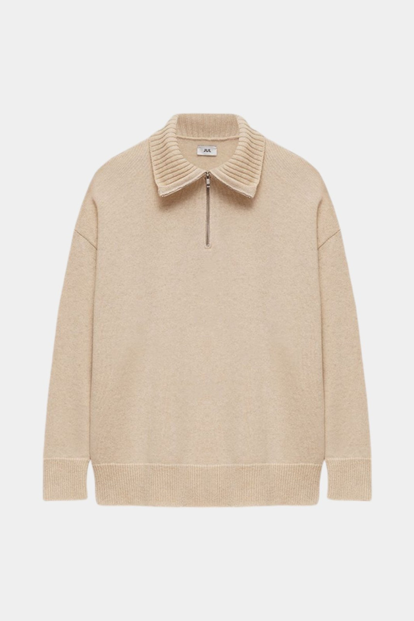 Молочне кашемірове поло на блискавці 3126501 JUL