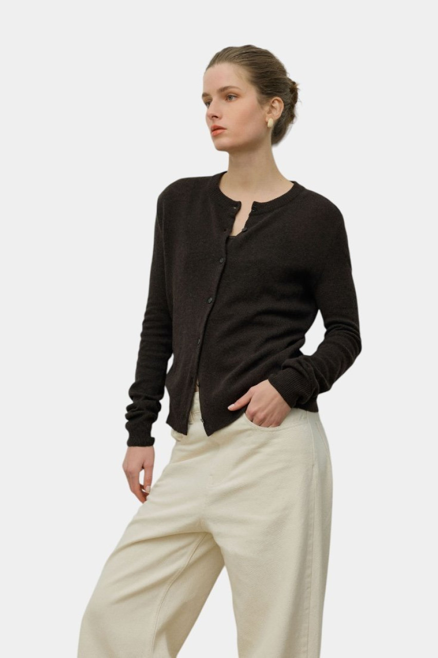 Темно-коричневий вовняний кардиган 2158935 JUL