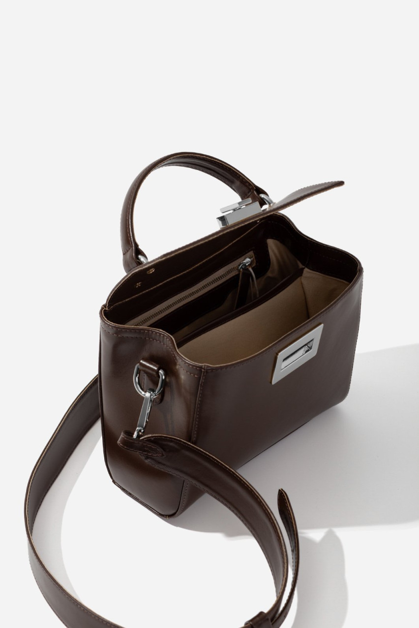 Шоколадна сумка Erna Mini New L0331 Kachorovska (срібна фурнітура)