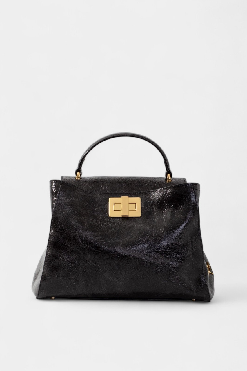 Черная сумка Erna Soft New L0393 Kachorovska (винтажная кожа, золотая фурнитура)