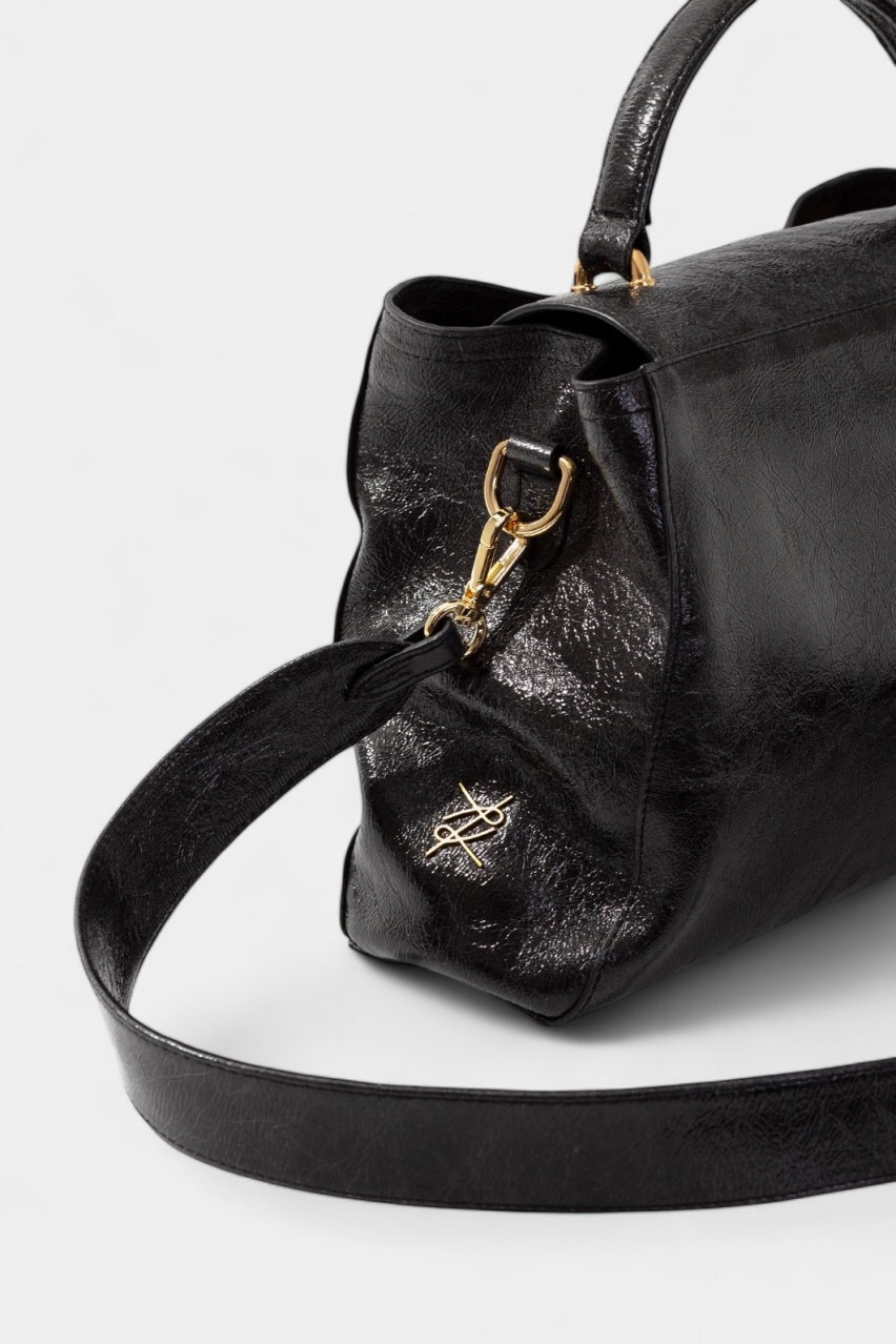 Черная сумка Erna Soft New L0393 Kachorovska (винтажная кожа, золотая фурнитура)