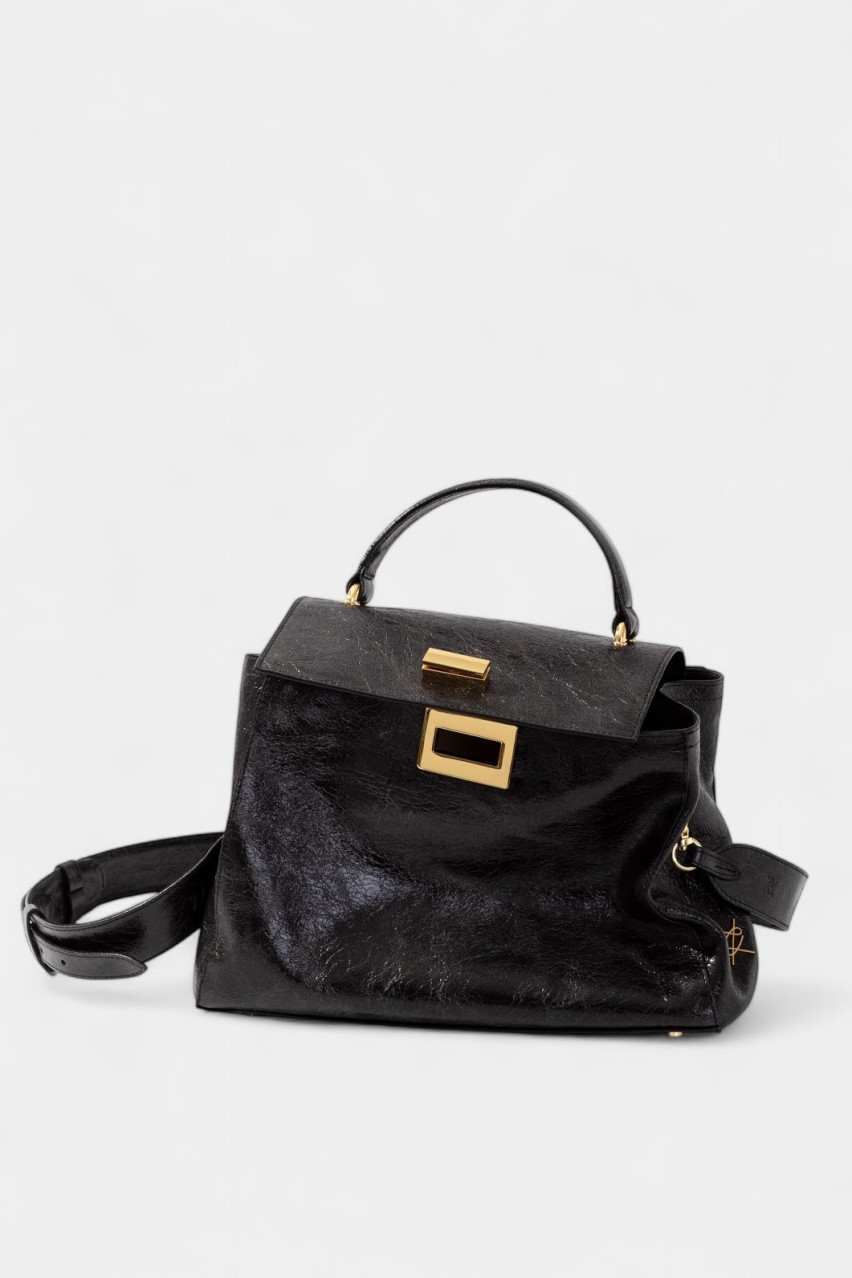Черная сумка Erna Soft New L0393 Kachorovska (винтажная кожа, золотая фурнитура)