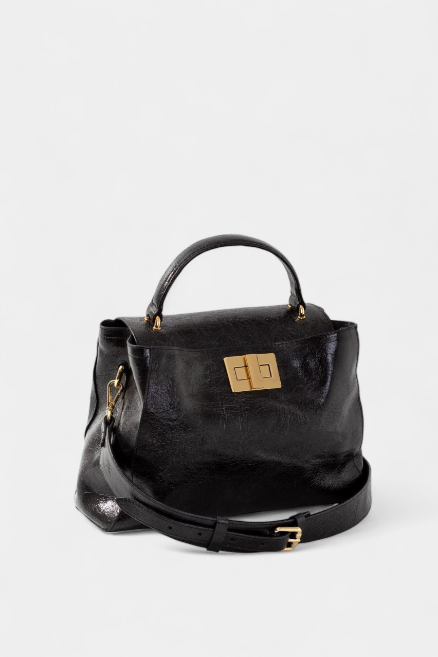 Черная сумка Erna Soft New L0393 Kachorovska (винтажная кожа, золотая фурнитура)