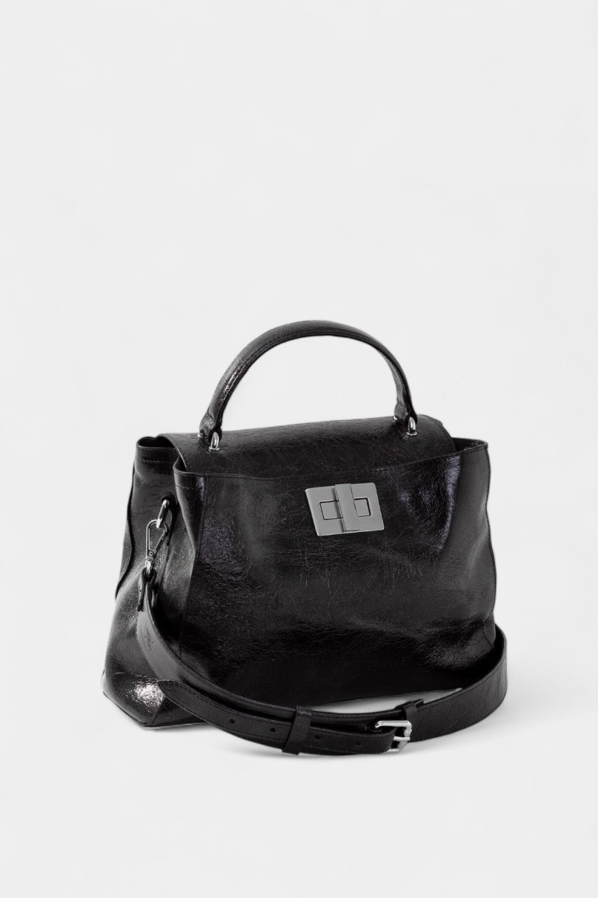 Черная сумка Erna Soft New L0393 Kachorovska (серебряная фурнитура)