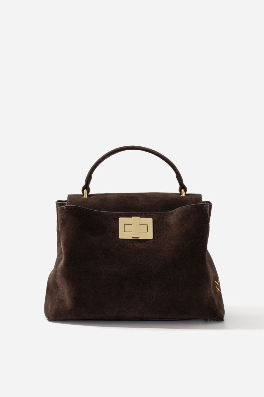 Темно-коричневая замшевая сумка Erna Soft New Z0031 Kachorovska (замша, золотая фурнитура)