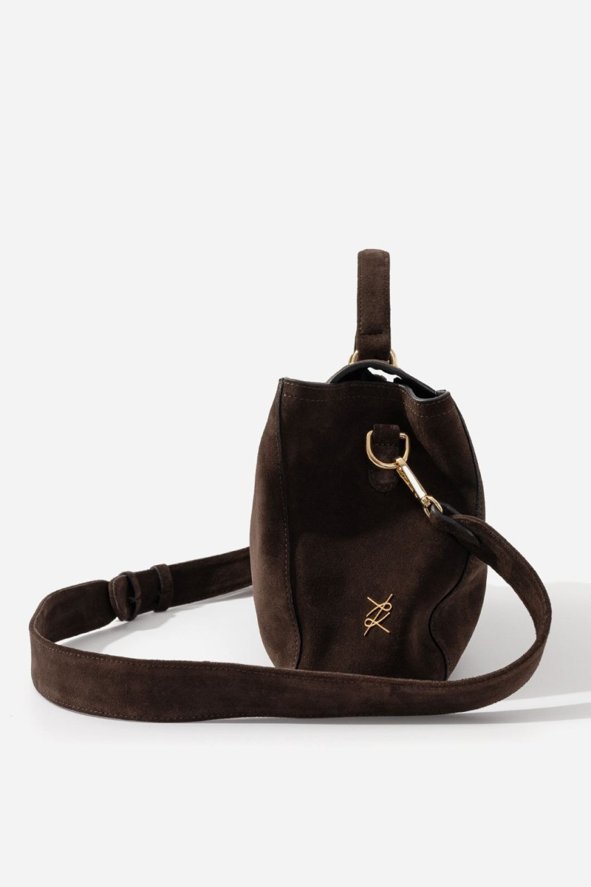 Темно-коричневая замшевая сумка Erna Soft New Z0031 Kachorovska (замша, золотая фурнитура)