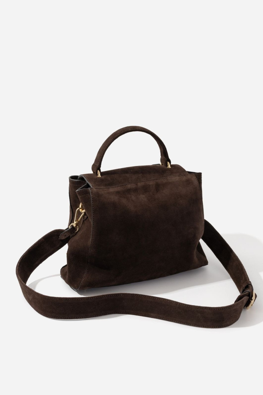 Темно-коричневая замшевая сумка Erna Soft New Z0031 Kachorovska (замша, золотая фурнитура)