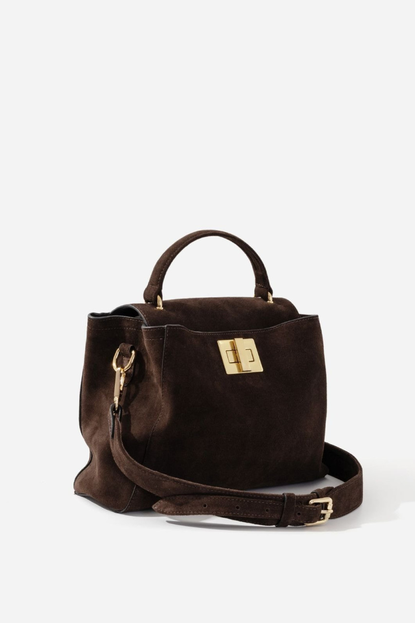 Темно-коричневая замшевая сумка Erna Soft New Z0031 Kachorovska (замша, золотая фурнитура)