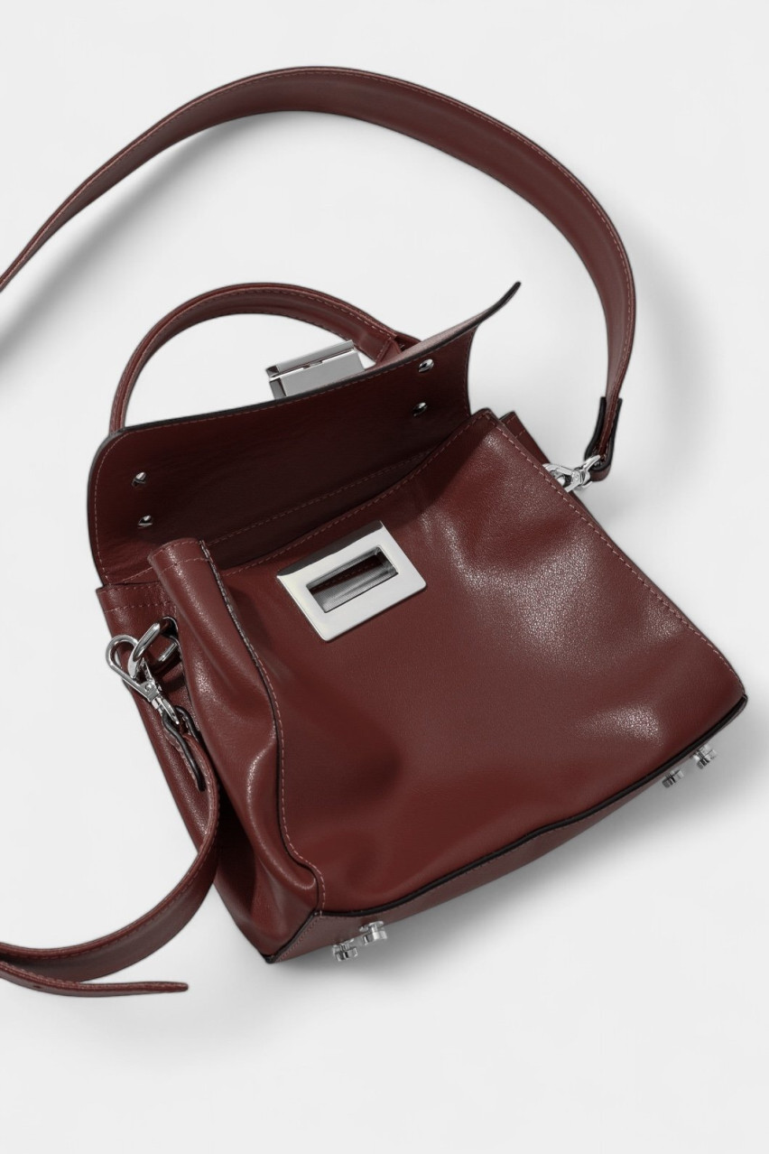 Коричневая сумка Erna Soft Mini New L0332 Kachorovska (серебряная фурнитура)