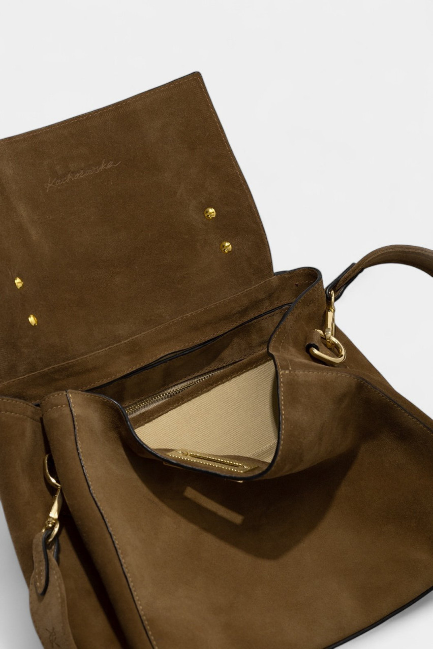 Коричнева замшева сумка Erna Soft New Kachorovska (вінтажна шкіра, золота фурнітура)