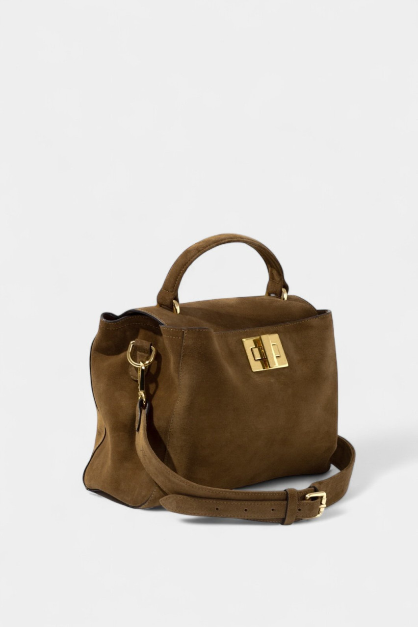 Коричнева замшева сумка Erna Soft New Kachorovska (вінтажна шкіра, золота фурнітура)