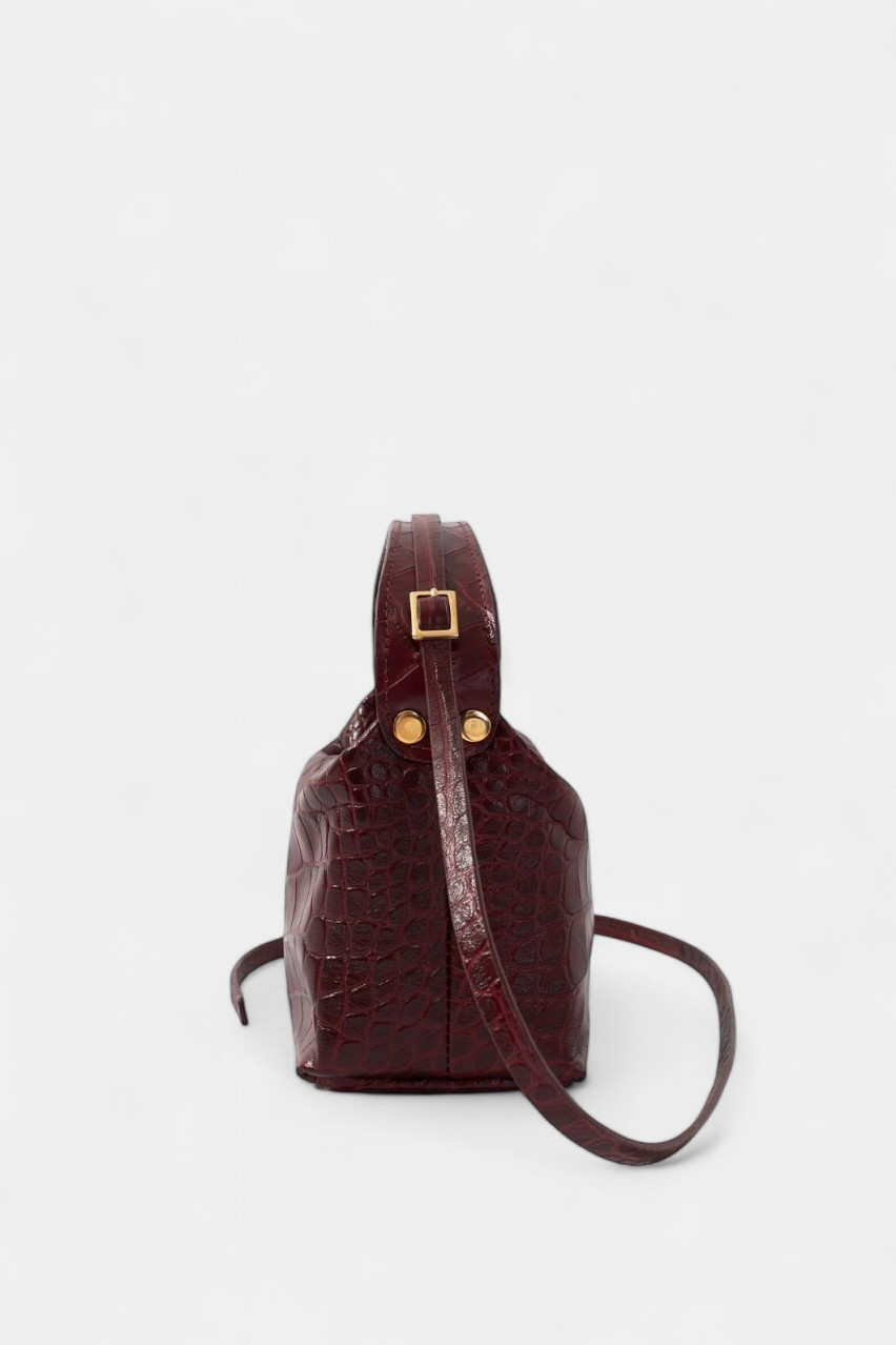 Бордовая сумка Selma Micro Bag 49783_ Kachorovska (croco, золотая фурнитура)