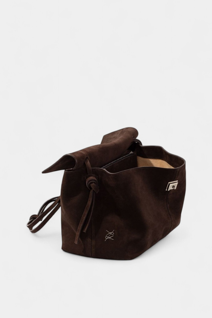 Шоколадная замшевая сумка Rebecca Grande Z0031 Kachorovska (замша, серебряная фурнитура)