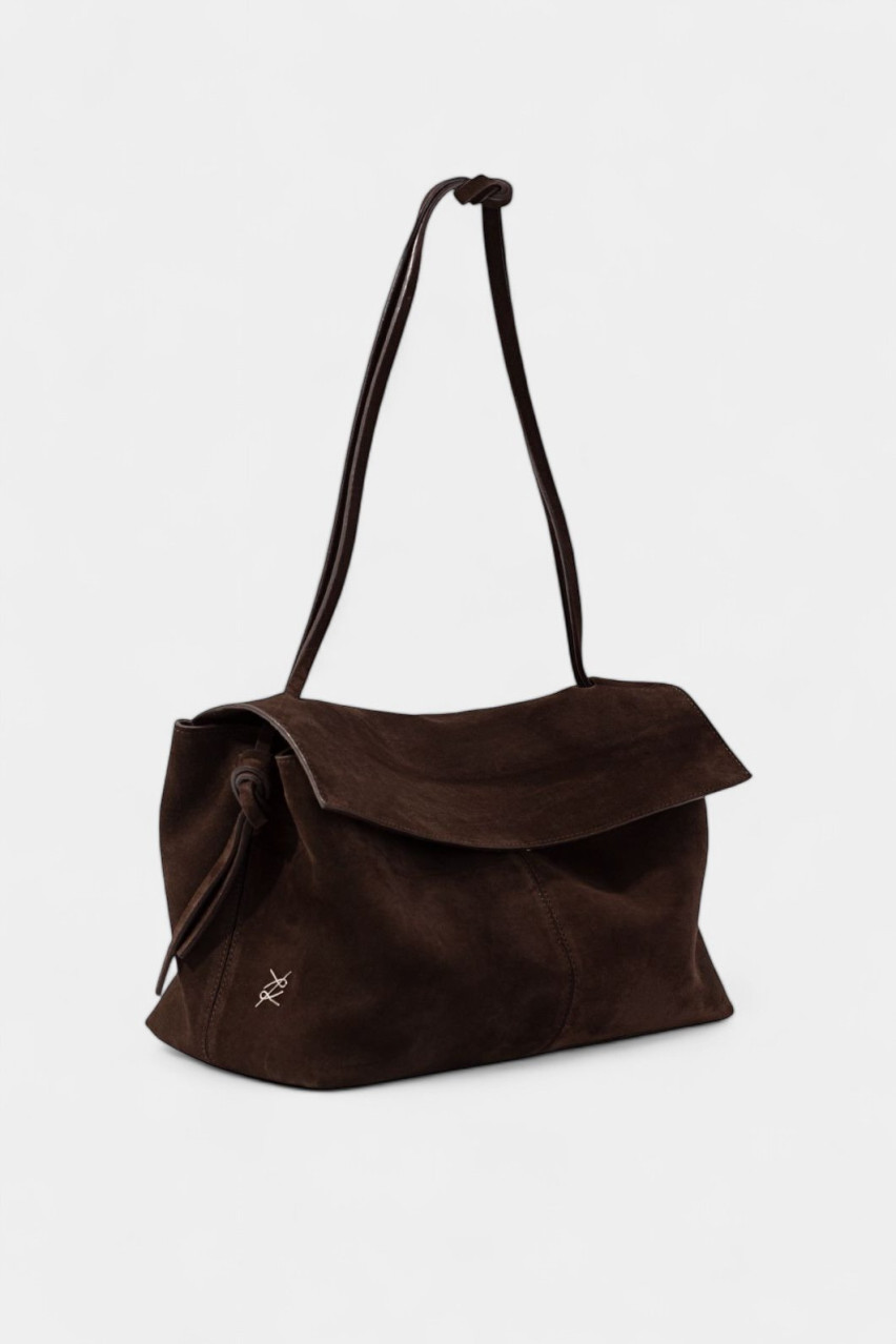 Шоколадная замшевая сумка Rebecca Grande Z0031 Kachorovska (замша, серебряная фурнитура)