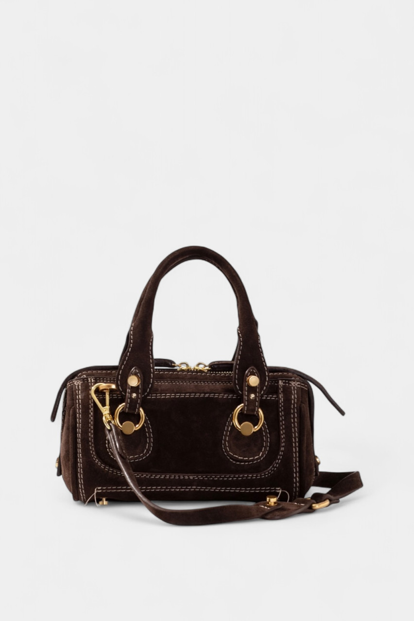 Коричневая замшевая сумка Donna Mini Z0031 Kachorovska (замша, золотая фурнитура)