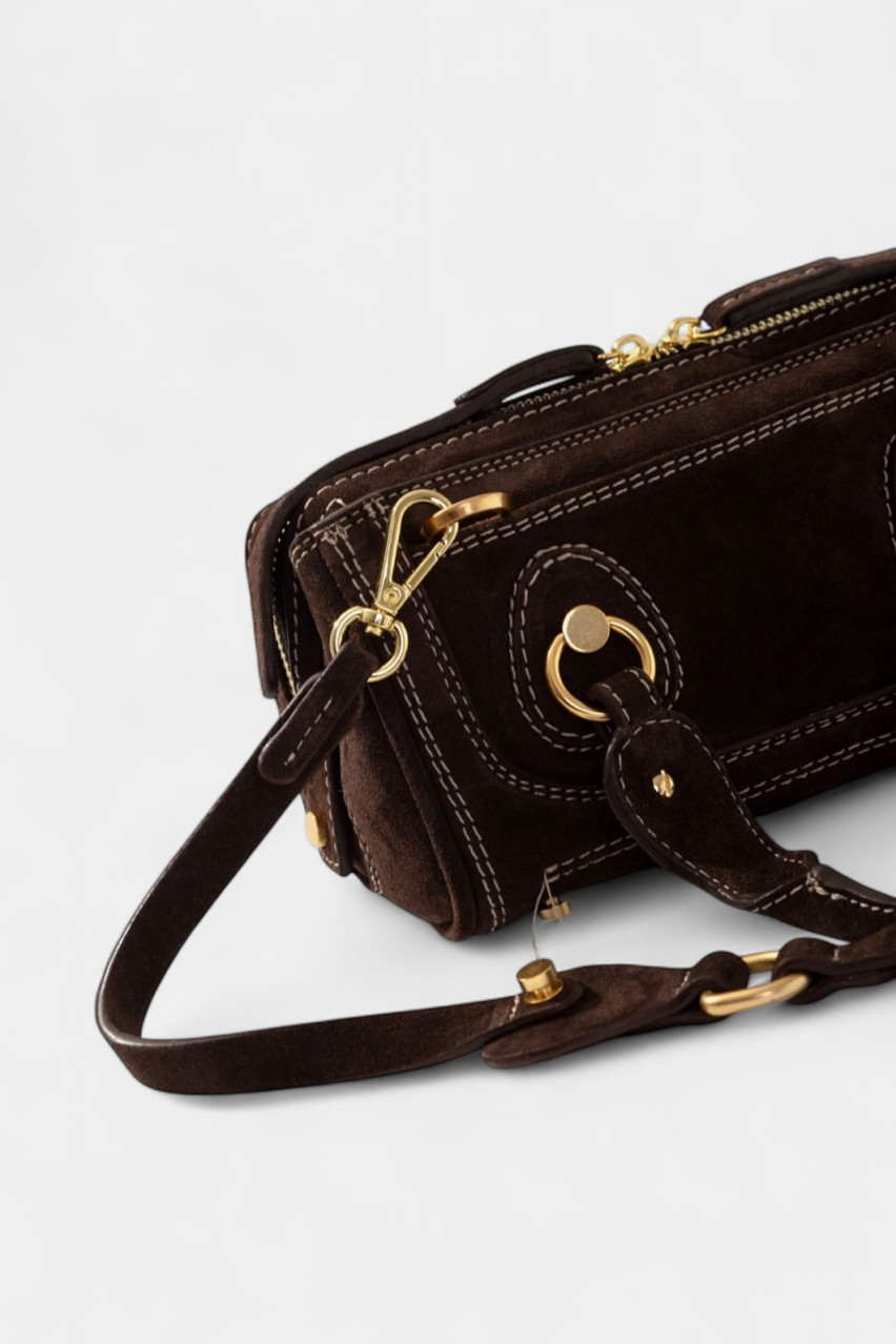 Коричневая замшевая сумка Donna Mini Z0031 Kachorovska (замша, золотая фурнитура)