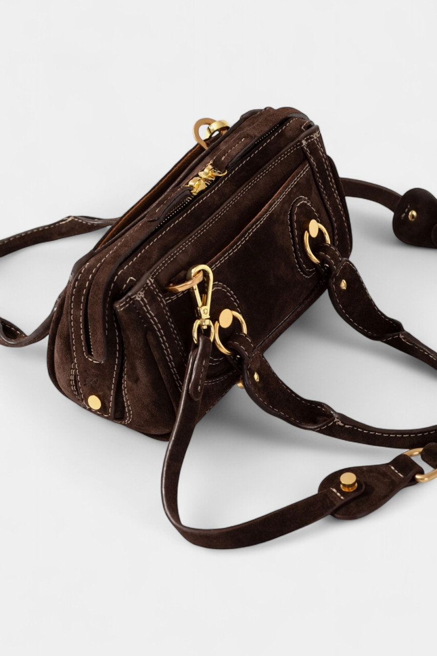 Коричневая замшевая сумка Donna Mini Z0031 Kachorovska (замша, золотая фурнитура)