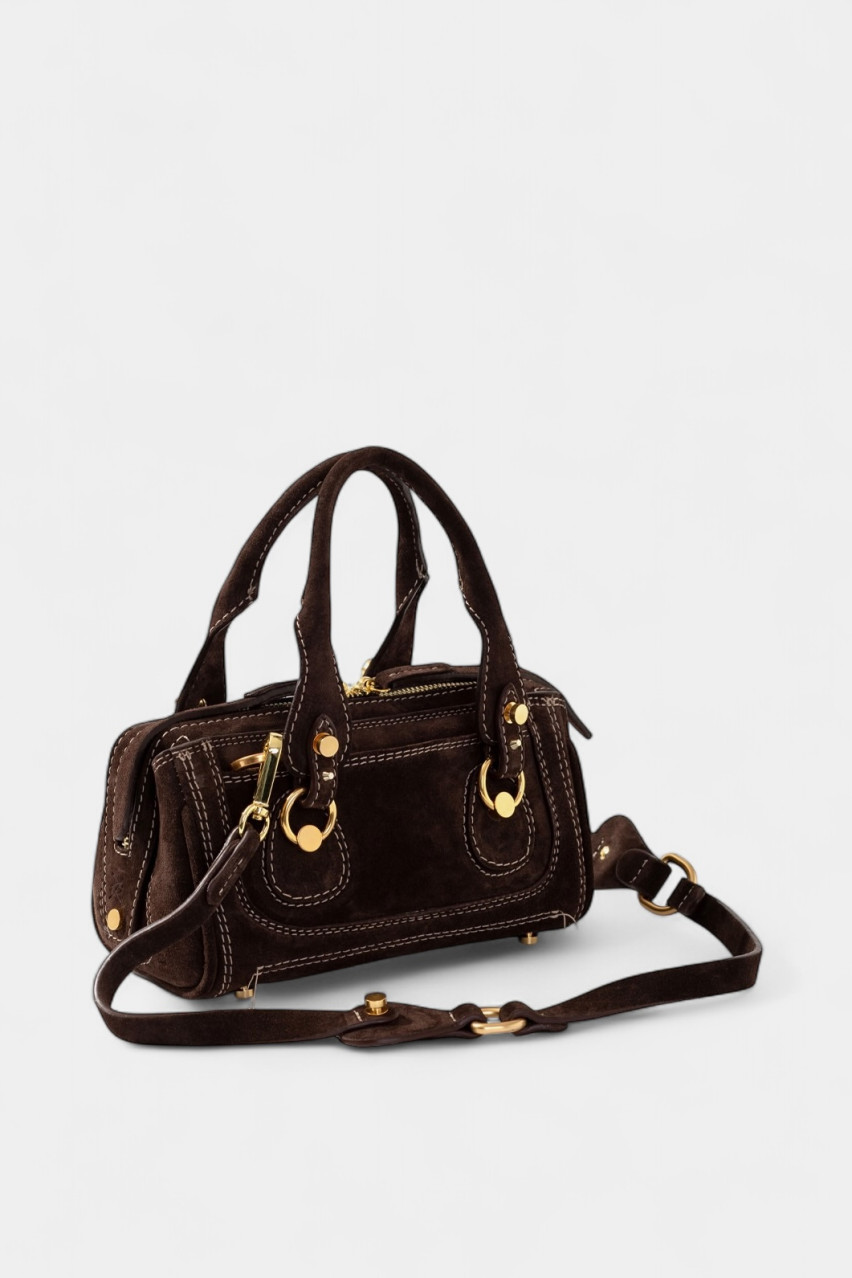 Коричневая замшевая сумка Donna Mini Z0031 Kachorovska (замша, золотая фурнитура)