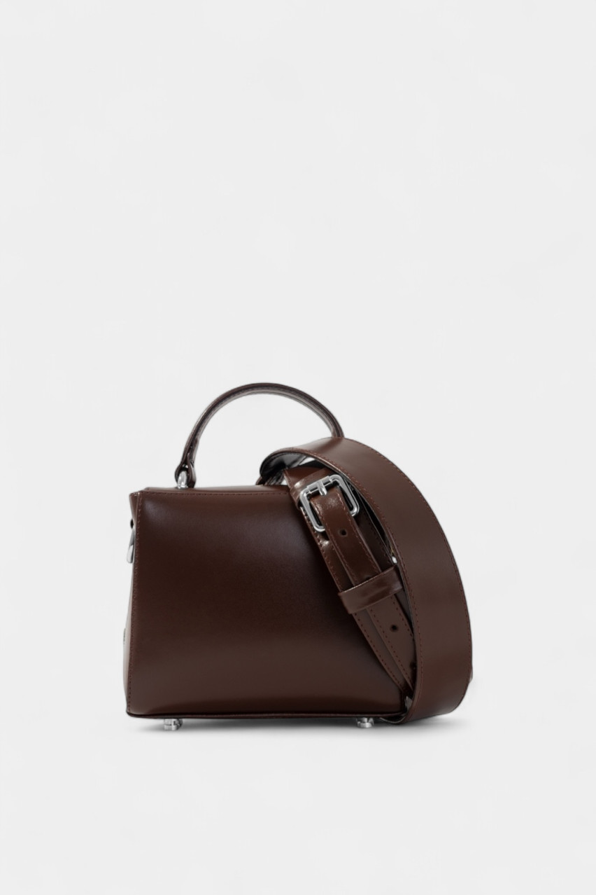 Темно-коричневая сумка Erna Micro New L0280 Kachorovska (серебряная фурнитура)