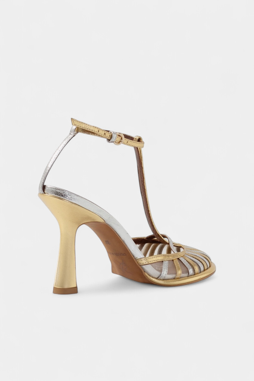 Золотые босоножки Goldie Metalic с серебряными вставками SL6859002 L9901 Kachorovska