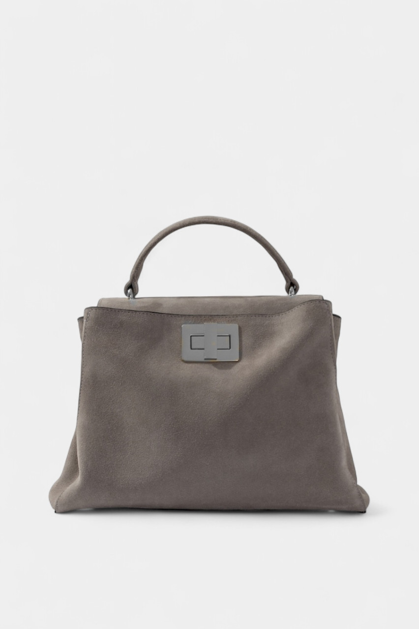 Сіра замшева сумка Erna Soft New Z0030 Kachorovska (замша, срібна фурнітура)