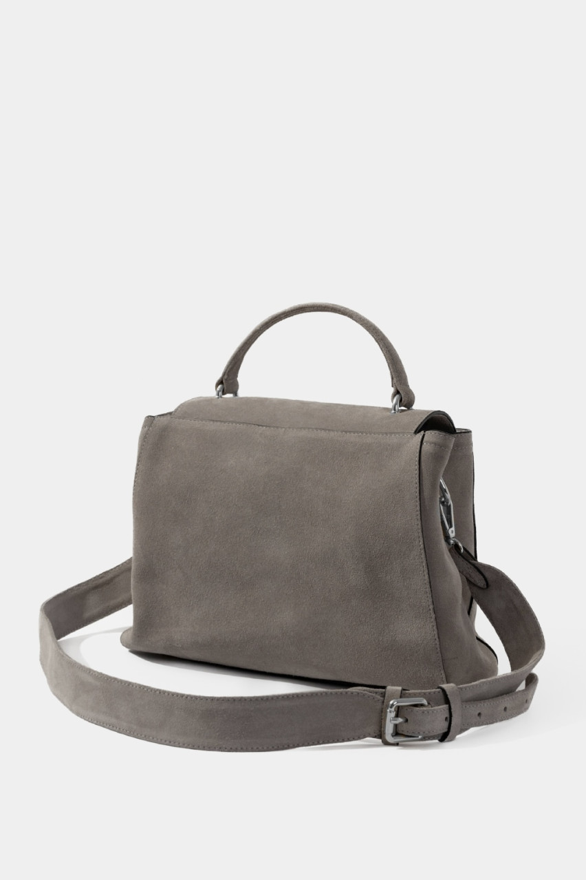 Сіра замшева сумка Erna Soft New Z0030 Kachorovska (замша, срібна фурнітура)