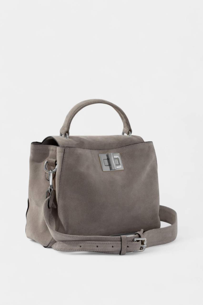 Сіра замшева сумка Erna Soft New Z0030 Kachorovska (замша, срібна фурнітура)