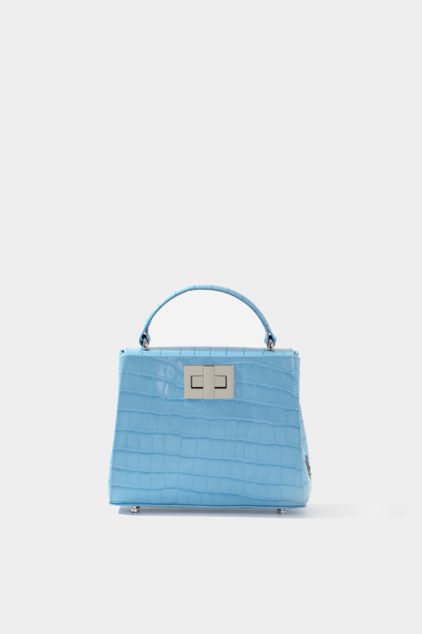 Голубая сумка Erna Micro New L0373 Kachorovska (croco, серебряная фурнитура)