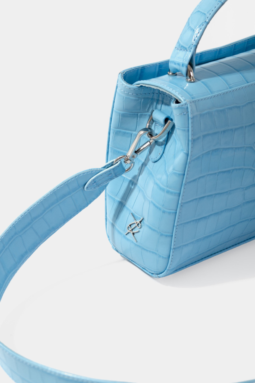 Голубая сумка Erna Micro New L0373 Kachorovska (croco, серебряная фурнитура)