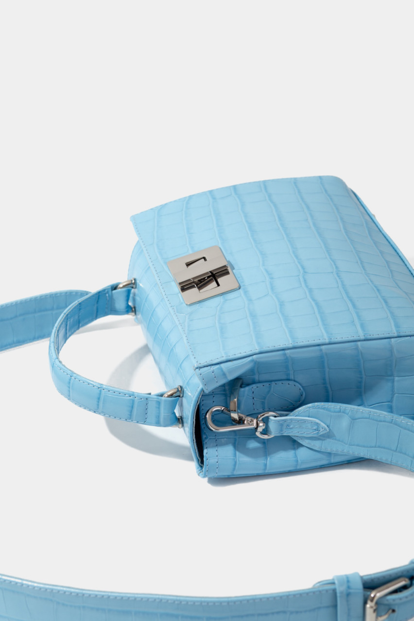 Голубая сумка Erna Micro New L0373 Kachorovska (croco, серебряная фурнитура)