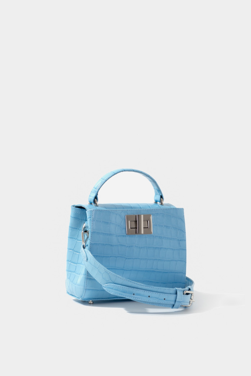 Голубая сумка Erna Micro New L0373 Kachorovska (croco, серебряная фурнитура)
