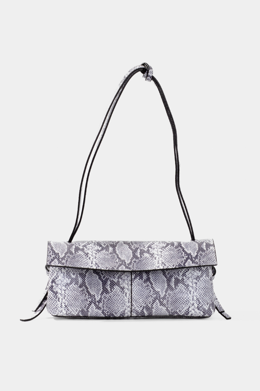 Черно-белая сумка Rebecca Baguette с принтом L9915 Kachorovska (принт, серебряная фурнитура)