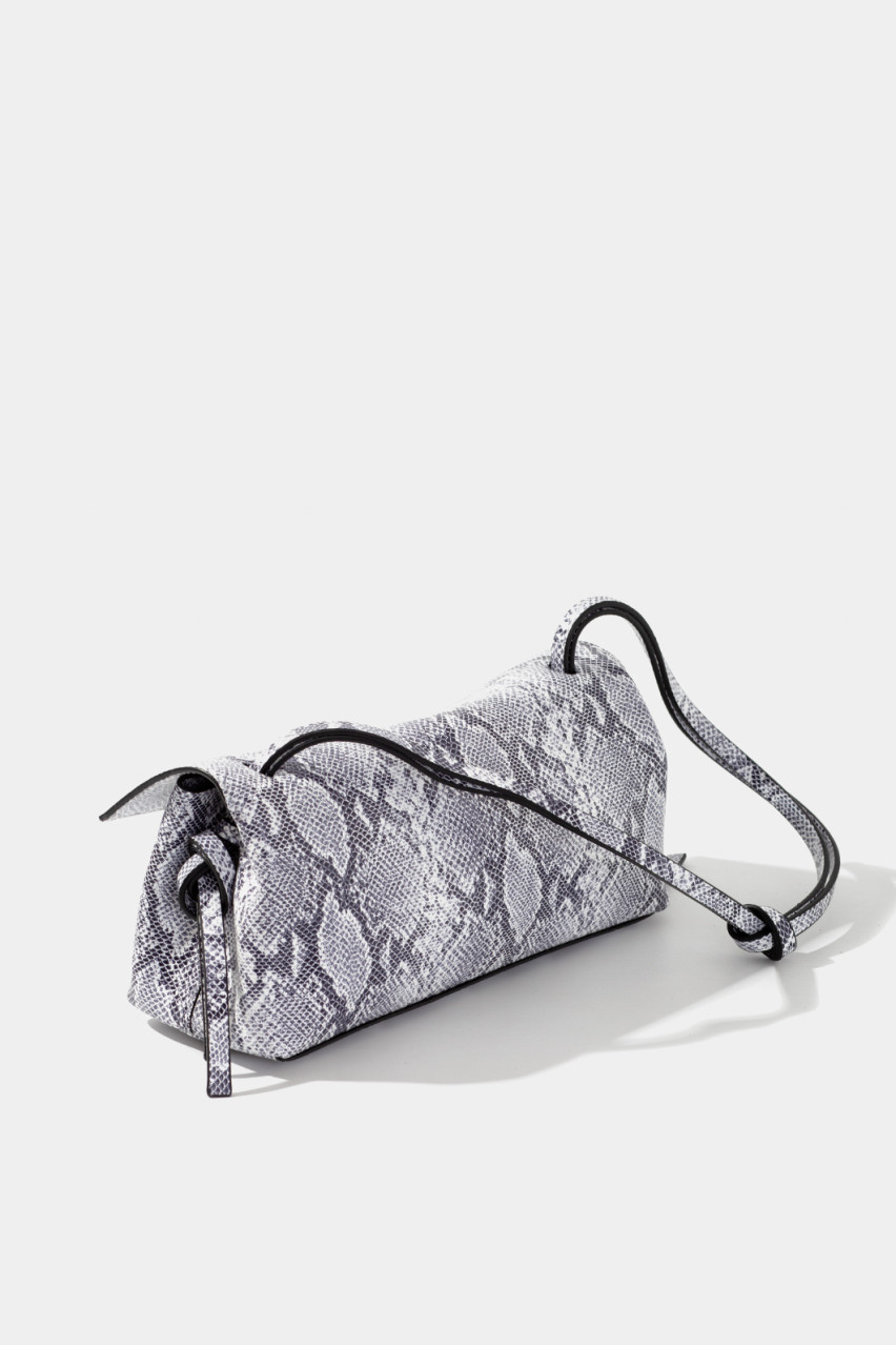 Черно-белая сумка Rebecca Baguette с принтом L9915 Kachorovska (принт, серебряная фурнитура)