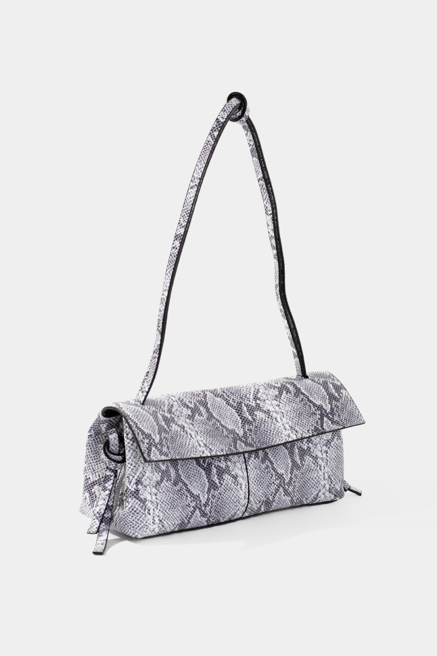 Черно-белая сумка Rebecca Baguette с принтом L9915 Kachorovska (принт, серебряная фурнитура)