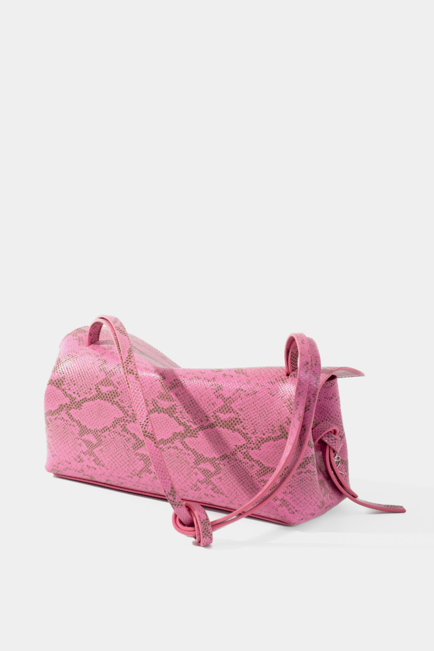 Розовая сумка Rebecca Baguette с принтом L9918 Kachorovska (принт, серебряная фурнитура)