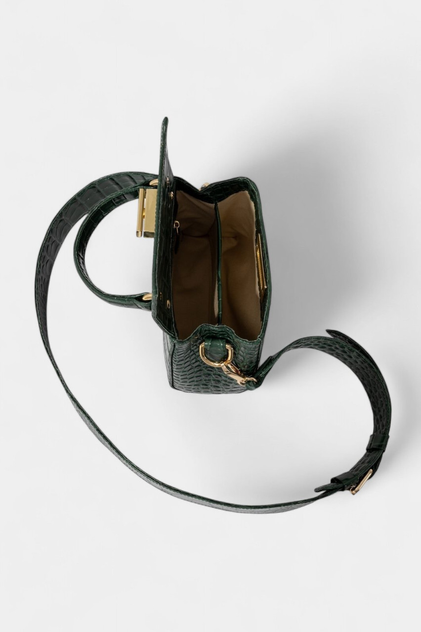 Зеленая сумка Erna Micro New L0131 Kachorovska (croco, золотая фурнитура)